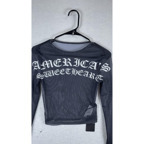 Sumwon Shirt Womens XS Black Mesh America's Sweetheart Sheer Long Sleeve - Picture 2 of 8